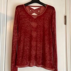 Rust Burnout Long Sleeve Latice Back Top